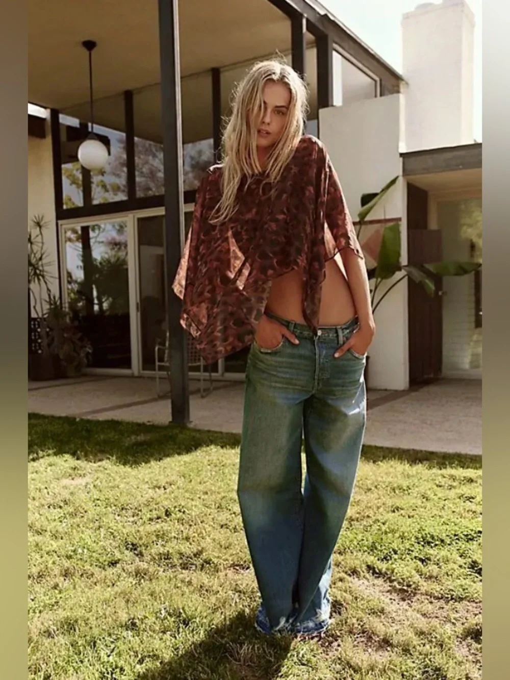 Free People Brown Leopard-Print Angel Wing Poncho Kimono
